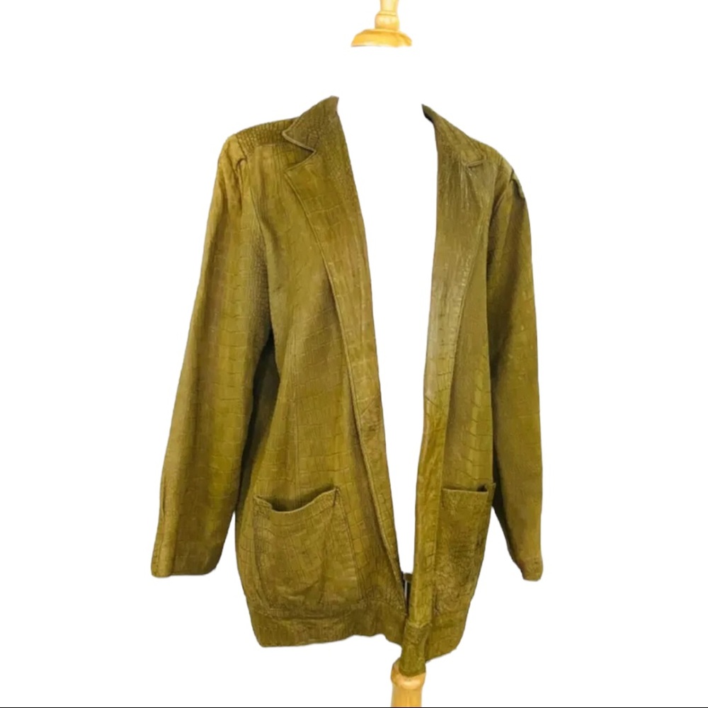 CHRISTIAN LAUREN 80s Suede Leather Jacket Textured VNTG Olive Green NY Buttery - Picture 2 of 11